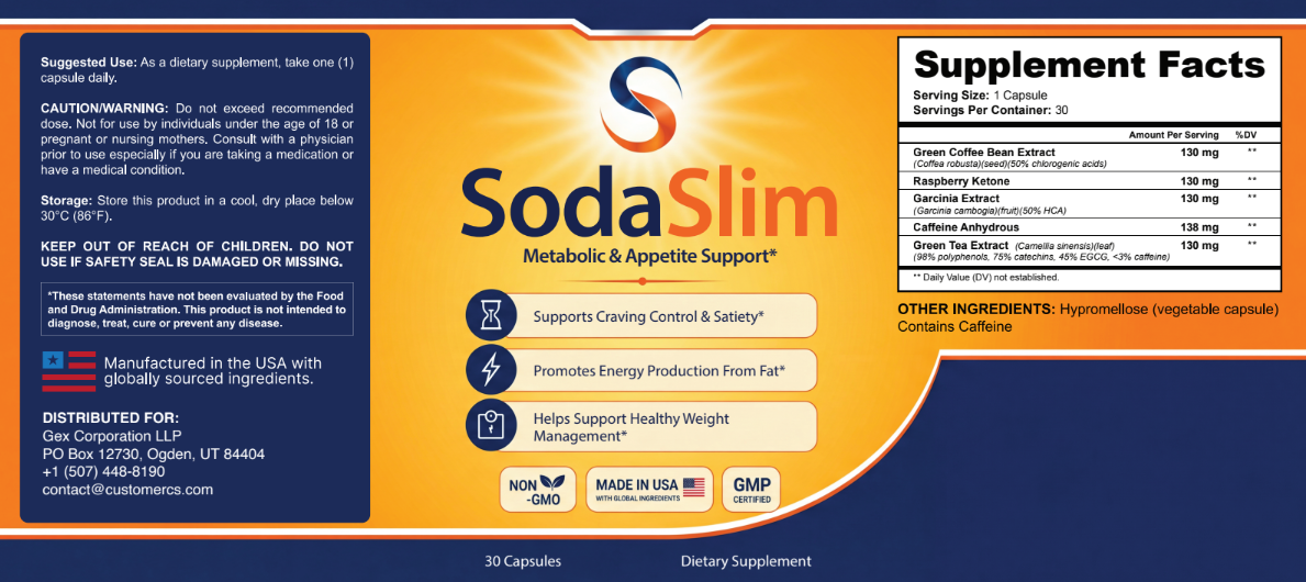SodaSlim supplement facts — natural weight loss supplement ingredients